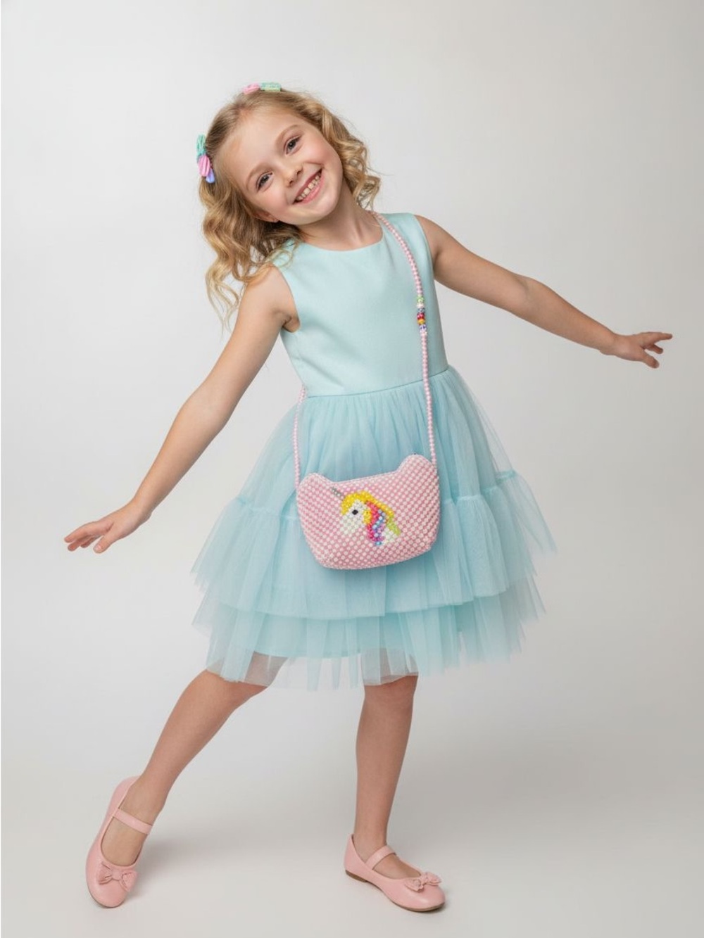 Girls Light Pink Unicorn Purse with Florida Beading